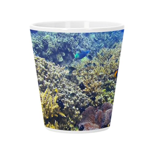 Pot de Fleur Céramique avec Trou de Drainage - Recifs Fonds Marins Corail Poisson Clown Ocean Mer - Petit Pot pour Cactus et Plante Grasse Hauteur 10cm Décoration Jardin Intérieur Imprimée en France