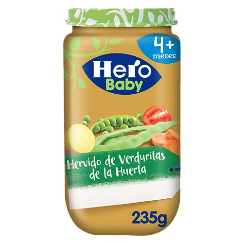 Hero Baby - Tarritos de Hervido de Verduritas de la Huerta, Alimento Infantil para Bebés a Partir de los 4 Meses, 100% Ingredientes Naturales,Sin Aceite de Palma, Almidón, ni Sales Añadidas- 235 g