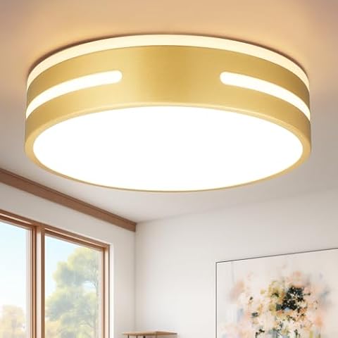 Wheatronic Gold LED Flush Mount Ceiling Light, Overhead Light Fixture Ceiling Mount Dimmable 12" 24W, Close to Ceiling Light 5CCT for Bathroom, Bedroom, Hallway Cover