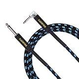 Kadence Guitar Cable 10ft(3MTR) Electric Instrument Cable Bass AMP Cord for Electric Guitar, Bass Guitar,Electric Mandolin,Amplifier,Speaker(Right Angle to Straight) TRS 6.3mm jack/Jack 90o-Black,Blue