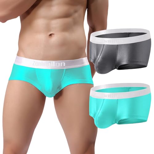 YINYOUYU Mens Bulge Enhancing Pouch Underwear Silk Seamless Short Leg Boxer Briefs