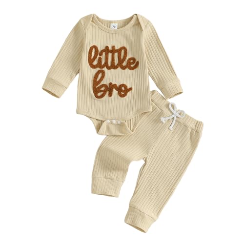 Image of pengnight Newborn Baby Boy Clothes Long Sleeve Little Bro Romper Bodysuit Pants Set Fall Winter Outfits 0 3 6 9 12 Months