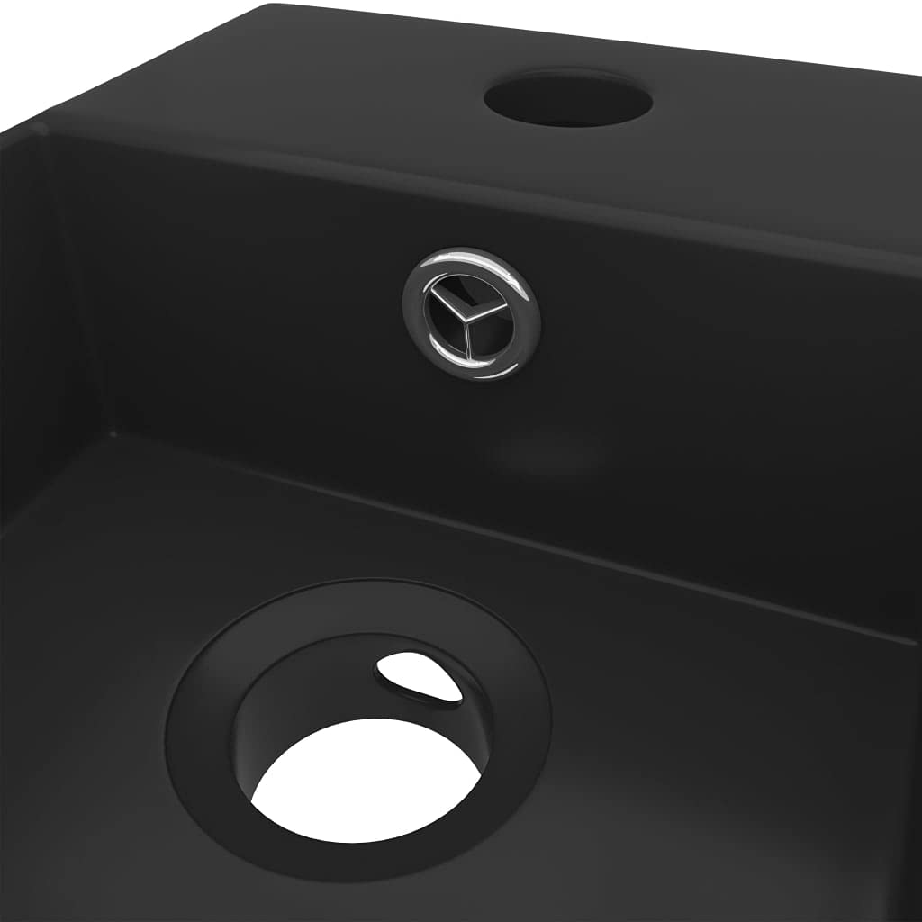 vidaXL Lavabo de Baño Antidesbordamiento de Manos Fregadero Tocador Piedra Recipiente Vasija Aseo Indoro Cocina Garaje Cerámica Negro Mate