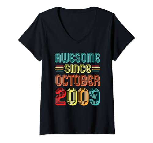 Mujer Awesome Since October 2009 Retro 13 Years Old 13th Birthday Camiseta Cuello V