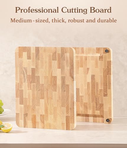 HEZHEN Ashwood Cutting Board, End Wood Grain Chopper Board, Built-in Handle, Space for Drip Tray, Multifunctional Serving Board Serving Tray - Image 4