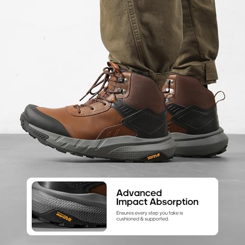NORTIV 8 Men's Waterproof Military Tactical Work Boots Leather Motorcycle Combat Lightweight Non-Slip Hiking Boots for Men VaporGuard,Size 11,Brown,SNMT246M