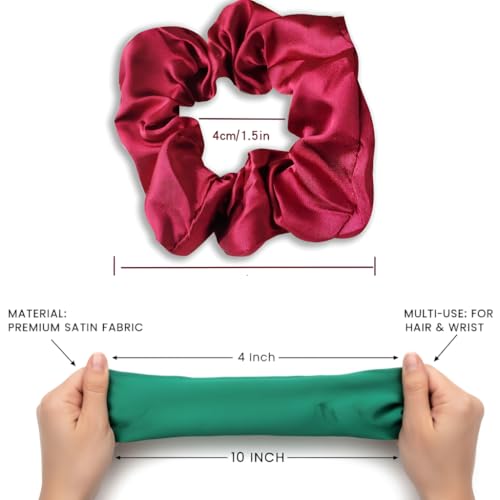 Image of VELVERI 4PACK Premium Satin Scrunchies | Vibrant Multicolor Pack | Soft & Silky Ponytail Holders for Women and Girls | Strong Elastic Hair Ties | Strong Hold Elastic Hair Bands for Women (PACK OF 4)