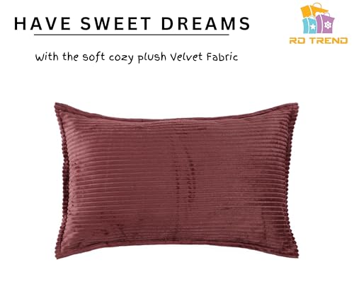 Image of RD TREND Presents Velvet 250 GSM Self Stripe Pillow Cover Set of 2 with Zipper, Size -18 inch x 28 inch Inches (45x71 Cm) (Wine)