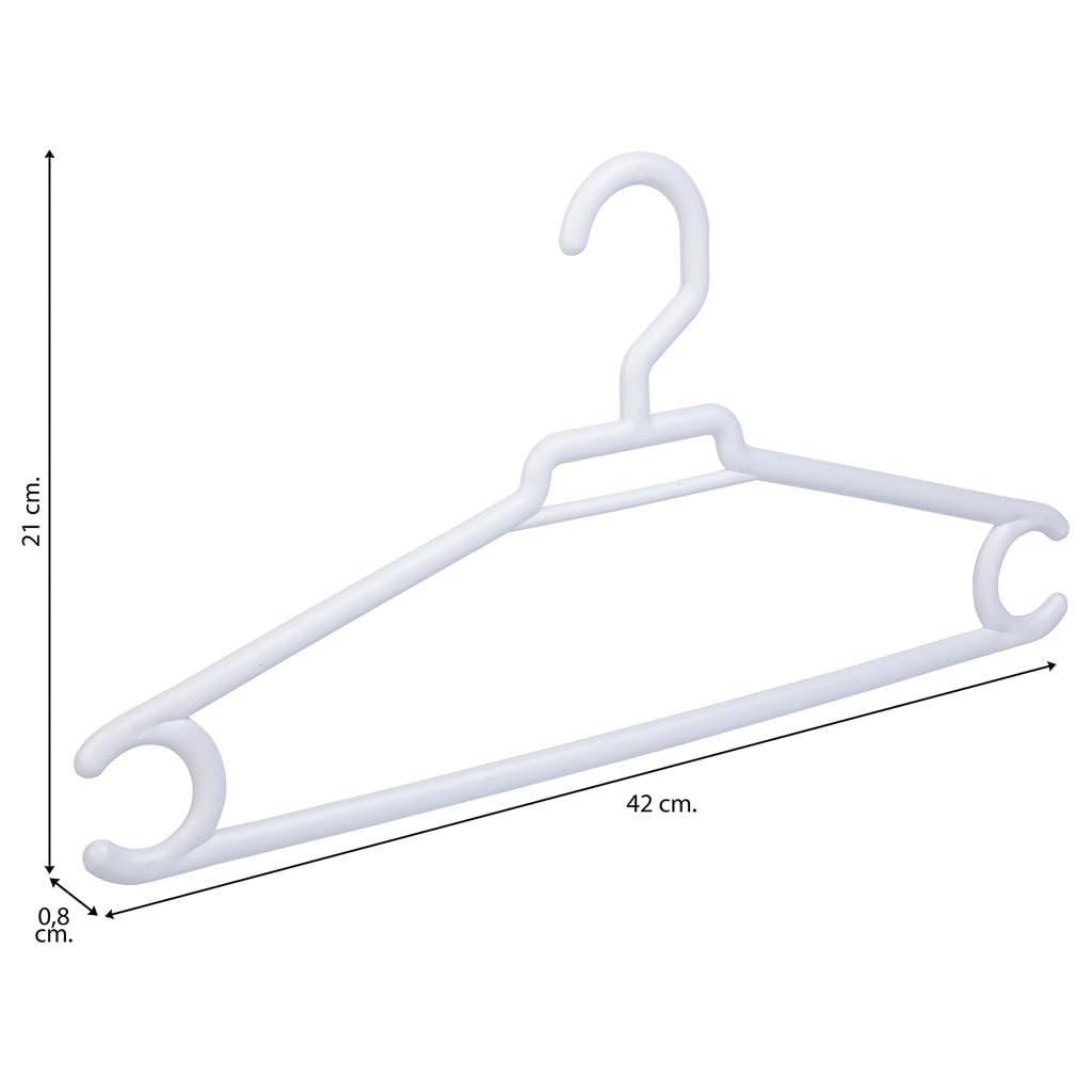Super Perchas de Plástico Resistentes para Adulto | Color Blanco | Pack 72 Unidades | Tamaño 42x21 cm | Perchas Ligeras y Reforzadas para Abrigos, Trajes y Chaquetas - Fabricado en España