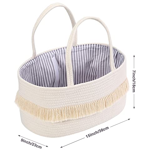 Mbjerry Baby Rope Diaper Caddy Organizer - Nursery Storage Bin Canvas Portable Diaper Storage Basket With Removable Inserts For Changing Table &Car, Newborn Baby Shower Basket #TOP4