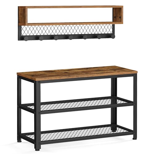 VASAGLE Coat Rack Shoe Bench Set, Hall Tree with Bench, Entryway Furniture, Multifunctional, Dot...