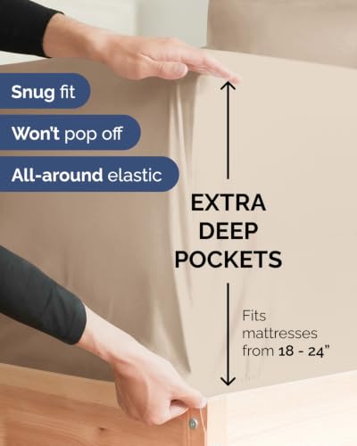 Image of CGK Unlimited Extra Deep Flex Top Split Head King Sheet Set - 6 Piece Breathable and Cooling Sheets - Hotel Luxury Bedding for Women, Men, Kids & Teens - Easy Secure Fit - Extra Deep Pockets - Wheat