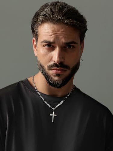 Image of SWEETV 18K Gold Cross Necklace for Men, 925 Sterling Silver Cross Pendant