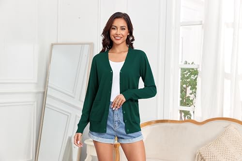 Image of TASAMO Women's Lightweight Button Down Cardigan Sweaters Long Sleeve Classic V Neck Knit Soft Shrugs with Pocket