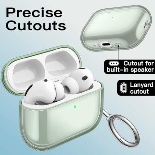 JETech Klare Hülle für AirPods Pro 3 (2025) mit Schlüsselanhänger, Hochtransparentes Weiches TPU, Stoßfest Schützend (Transparentes Grün)