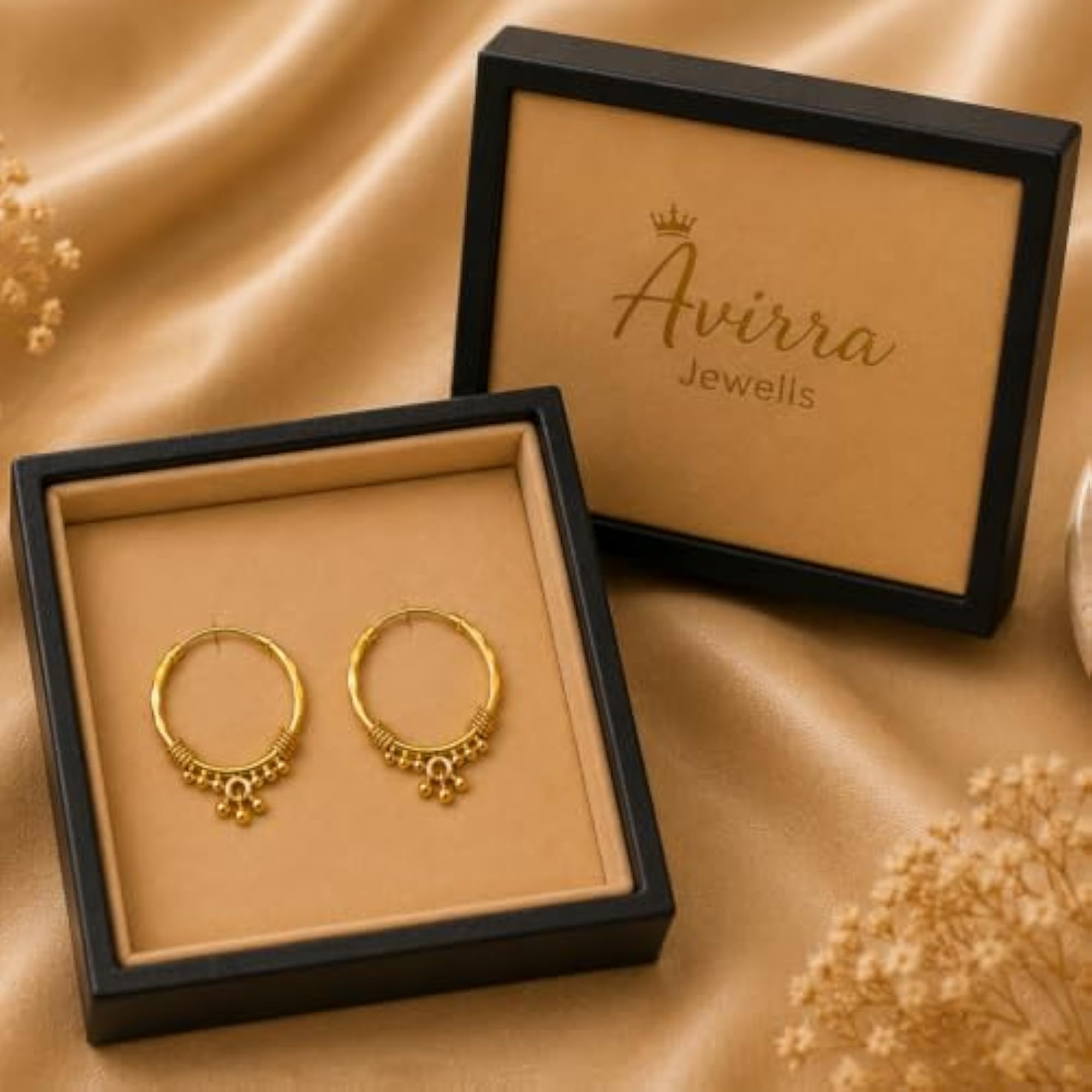 Women's Gold Filled Beaded Hoop Earrings, Traditional Dangle