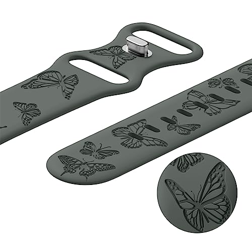 Image of Butterfly Engraved Bands Compatible with Apple Watch Band 41mm 40mm 38mm 49mm 46mm 49mm 46mm 45mm 44mm 42mm Women, Silicone Sport Strap for iWatch Series SE 10 9 8 7 6 5 4 3 2 1 SE Ultra