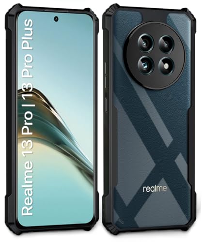 Image of WOW IMAGINE PC,TPU Shock Proof Clear Protective Back Case For Realme 13 Pro 5G|Realme 13 Pro Plus 5G-Airedge Technology|360 Degree Camera Protection|Transparent Hybrid Back Case Mobile Cover-Black