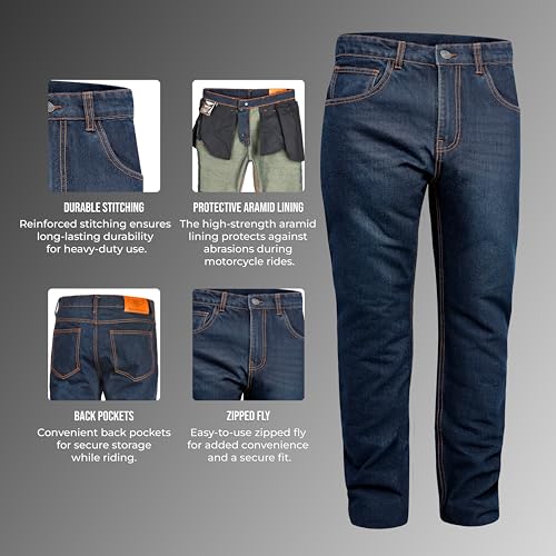GREAT BIKERS GEAR - Men\'s Engineered Protective Motorcycle Pants Biker Reinforced with Protective Aramid Lining Ce Protectors Blue - Thumbnail 3