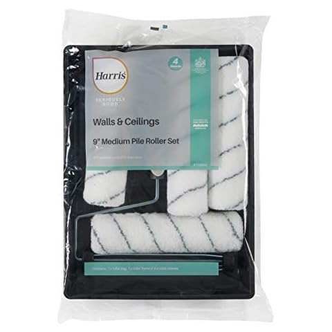 Harris 102012009 Seriously Good Walls & Ceilings Paint Roller Set 9in | Includes 1 x 9" Frame, 4 x 9" Medium Pile Roller Sleeves & Tray | 9" Cover