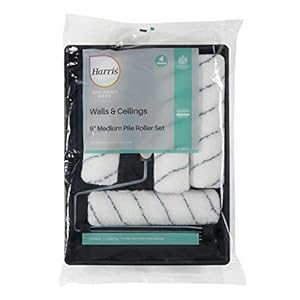 Harris 102012009 Seriously Good Walls & Ceilings Paint Roller Set 9in | Includes 1 x 9″ Frame, 4 x 9″ Medium Pile Roller Sleeves & Tray | 9″