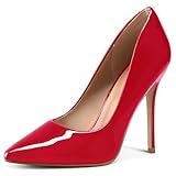 mysoft Women's High Heels Pumps Closed Pointed Toe Stiletto 4IN Heels Dress Wedding Shoes Red Patent