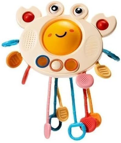Crab Shaped Pull String Activity Toy for Baby Teething Play Adventure Fine Motor Skills Development Food Grade Silicone Pull Toys Travel-Friendly Perfect for 6+ Months