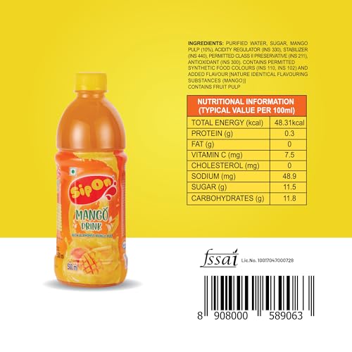 Image of Bindu Sipon Delightful Mango Fruit Flavoured Refreshing Summer Drink - 500ml Pet Bottle (Pack of 2)