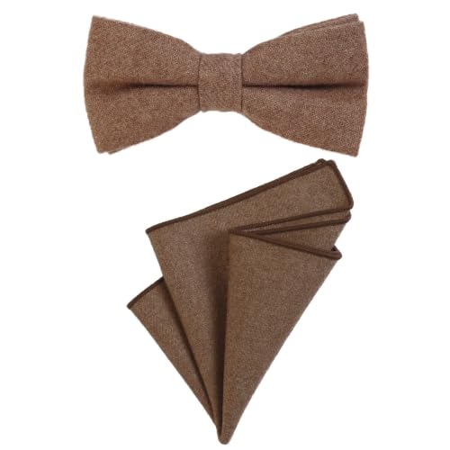 DonDon Hommes noeud papillon 12 x 6 cm lié longueur réglable et mouchoir 23 x 23 x 23 cm couleur coton assorti brun clair