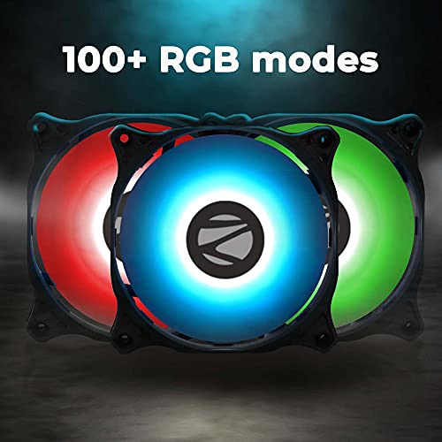 Image of ZEBRONICS ZEB-PGF500C 120mmx3 Premium Chassis ARGB Fans Combo Kit with RGB Controller, Remote, 35CFM Airflow, RGB Sync, Hydro Bearing, Inner Glow with 8 LEDs, ARGB Extender and Dual 3 Pin Connector.