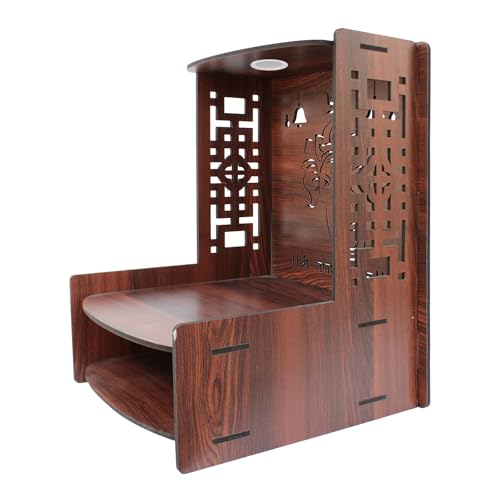 Image of Olive Tree Ethnic Wooden Pooja Mandir for Home Handcrafted Puja Stand | Wall Mounted with LED Spot Light | Mandapam, Pooja Ghar, Temple Office Decor - Walnut Size 12X12X16 Inch 1003