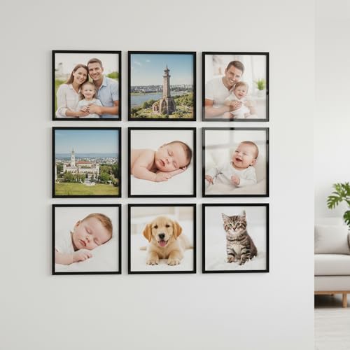 Image of kotart Photo Frame For Wall Decor | Wooden Frames For Wall Decoration | Aesthetic Collage Picture Frames | Rectangular Photo Frame For Home Decor Bedroom Office | Pack of 9 (8X8 inch)