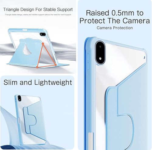 Image of TGK Rotating Case Cover for OnePlus Pad 3 13.2 inch Tablet, Pad 2 Pro, Pad 4 Pro with Pencil Holder Trifold Stand Cover Clear Back (Sky Blue)