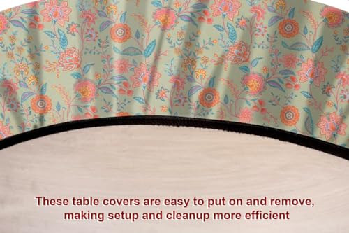 Image of The Furnishing Tree Elastic Cotton Oval Center Table Cover 16x48 in Inches Floral Multicolor on Green Base