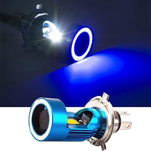 Lámpara LED para motocicleta H4 con ojo azul y luz blanca miniatura 2