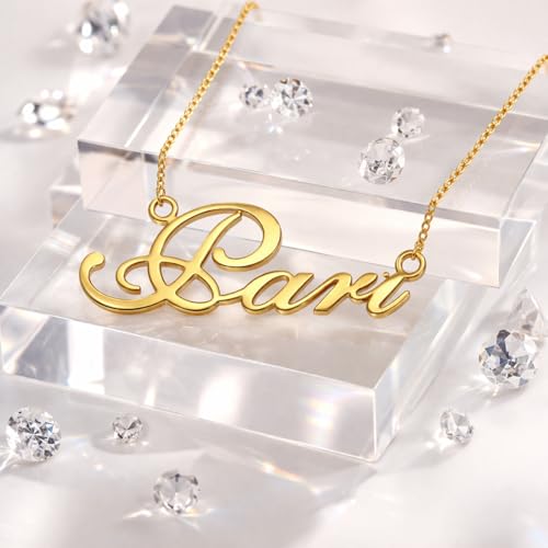 Image of Pari Cursive Gold & Silver Name Pendant Necklace, Best Jewelry Gift for Girls.