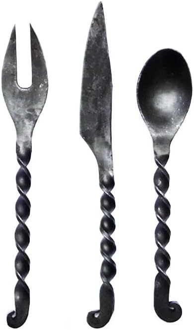 Medieval Hand Forged Cutlery Set Ancient Pagan Knights Flatware Dinnerware Eating Utensil Kitchen Set Knife Fork Spoon
