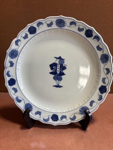 Arita Kiln Shin Kiln with Blue Flower Production Indigo Dyeing Immerse Tang Flower Bunra, 8 Inch Plate