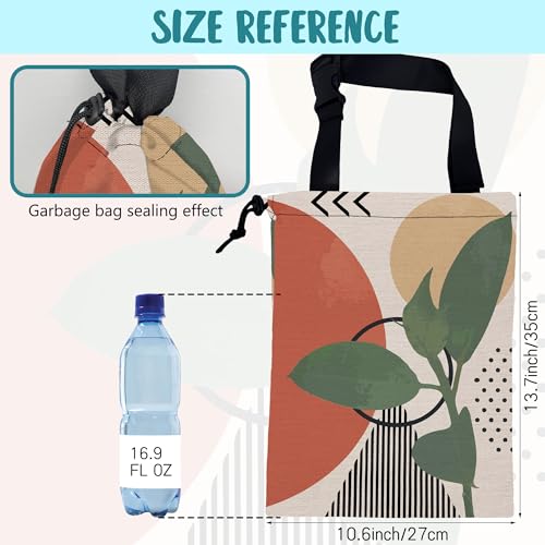 Image of Car Garbage Bag Vintage Ink Floral and Geometric Drawstring Car Trash Bag Hanging for Back Seat with Adjustable Buckle Canvas Vehicle Trash Can Easy-to-Install