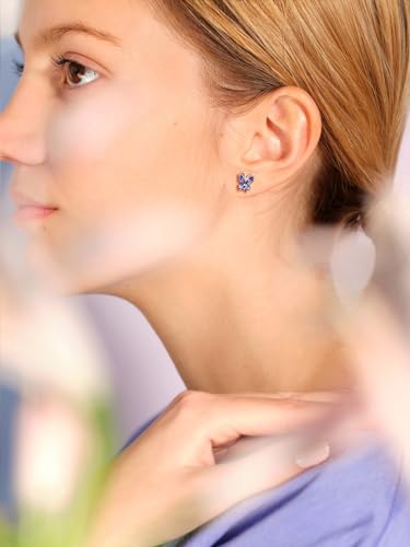 SILVERCUTE 925 Sterling Silver Butterfly Earrings for Women,Butterfly Birthstone Stud Earring/Ear Cuffs,Hypoallergenic Birthday Earrings for Women3