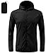 BSBUY Regenjacke Faltbar Wasserdichte, Sonnenschutzmantel Sportjacke mit Reißverschluss und Tasche, Leichte Kleidung mit Kapuze für alle Jahreszeiten Wandern Laufen Outdoor Angeln Camping, Schwarz,L