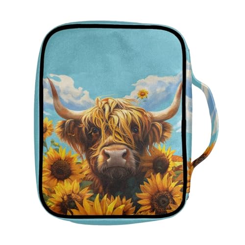 Sunflower Highland Cow Bible Cover Case for Women Girls Large Bible Carrying Book Case Church Bag Bible Protective with Handle Gift for Kids Adult2