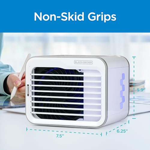 Image of BLACK+DECKER Desktop Air Cooler, Personal Portable Fan with 3-Speeds, Evaporative Air Cooler with 0.5L Water Tank, Air Cooler Fan for Desk, Home, Office, Bedroom, and more, BDMC10, White /Gray