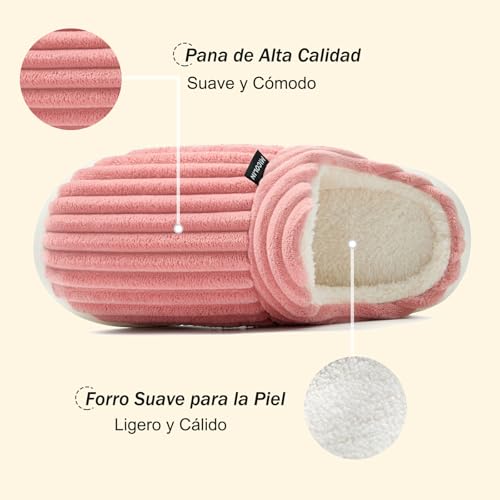 Donpapa Zapatillas de Estar por Casa Mujer Hombre Invierno pantuflas Cálido Memoria Antideslizante Confortable Espuma Suave Interior Exterior Rosa claro 270 - imagen 4