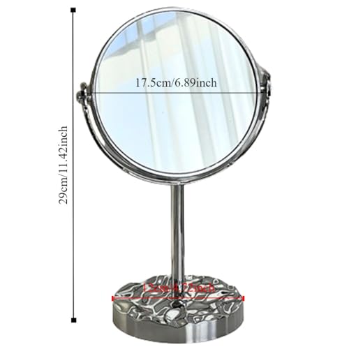 Espejo de maquillaje de escritorio rotativo doble cara plateado miniatura 3