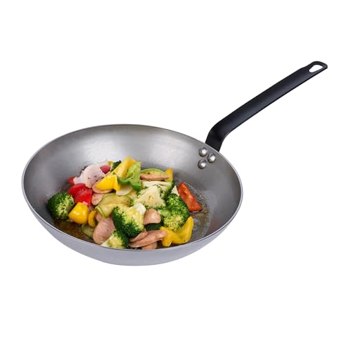 Restaurantware Met Lux 12 Inch Fry Pan, 1 No-Stick Frying Pan - Induction-Ready, Triple-Riveted, Silver Carbon Steel Cooking Skillet, Durable, for Searing, Sauteing, and Browning Food