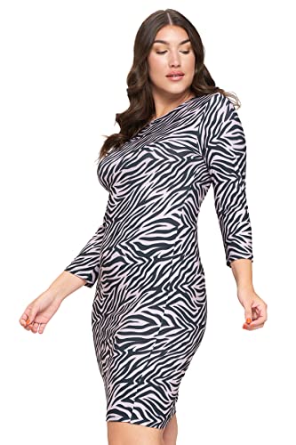 Image of ICONOFLASH Women's 3 /4 Sleeves Midi Bodycon Dress Crew Neck Fitted Dresses with Plus Size Options