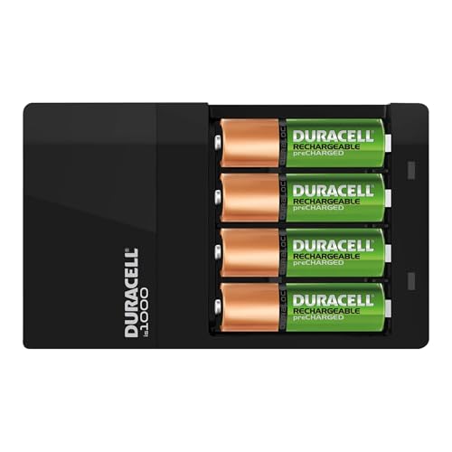 Image of Duracell Ion Speed 1000-Battery-Charger for AA and AAA-Batteries, Includes 4 Pre-Charged AA-Rechargeable-Batteries, for Household and Business Devices