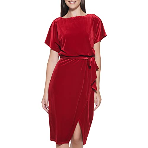 Image of Kensie Womens Short Sleeve Tie Waist Midi Dress