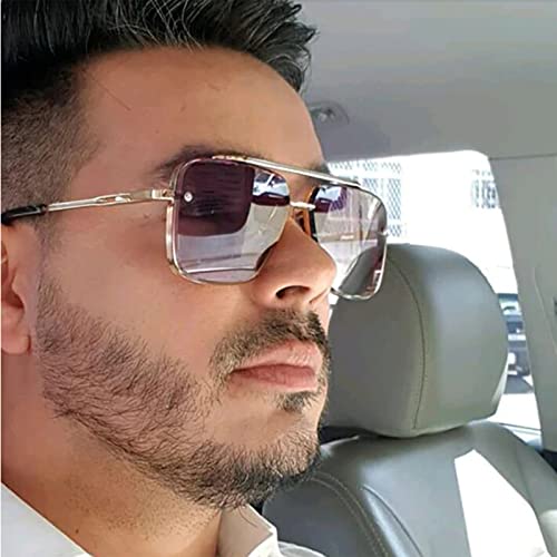 VIA LEECA Trendy Square Aviator Sunglasses for Men Women Retro Metal Gradient Sunglasse3